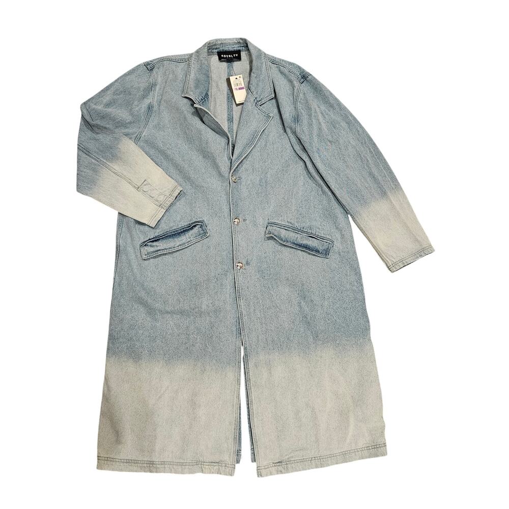 Royalty Maluma Long Denim Blazer jacket Straight Fit Acid Washed Blue Men’s XXL